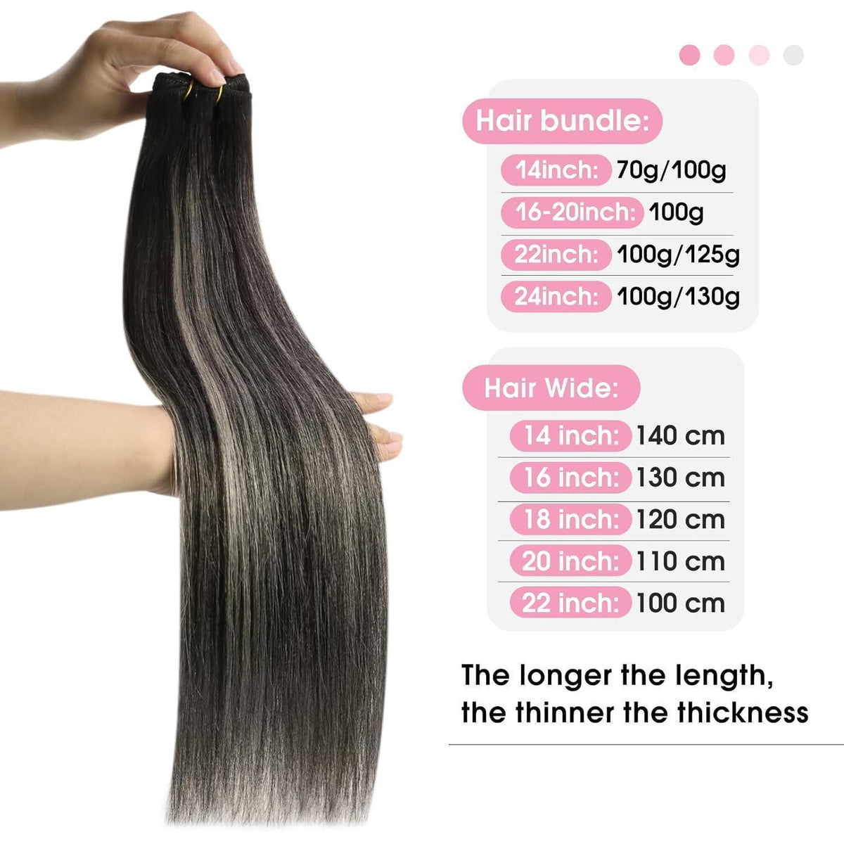 Echthaar Tressen Ombre Schwarz Silber 55cm