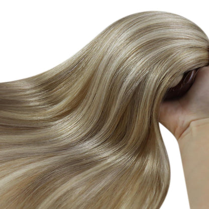 Echthaar Microring Extensions Ombre Hellbraun Blond 60cm