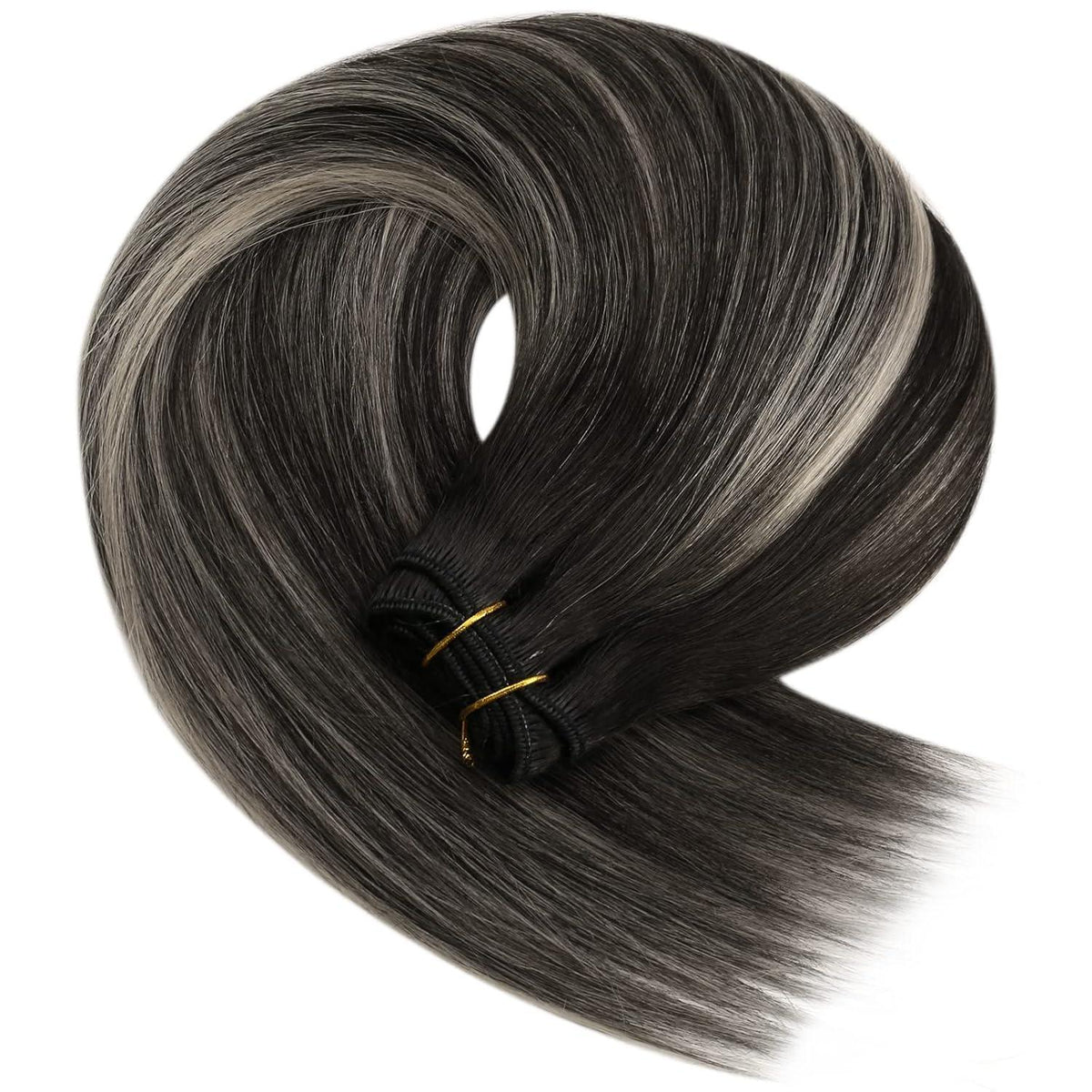Silberne Echthaar Tressen 35cm – 2-Weft-1B/S/1B