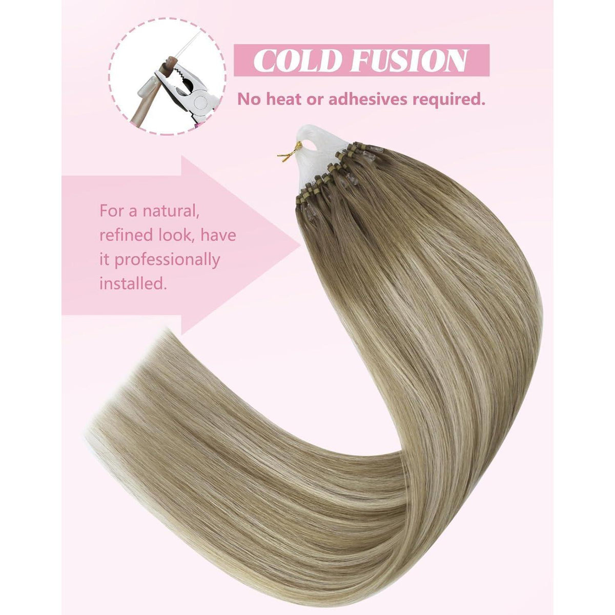 Echthaar Micro Ring Extensions Ombre Hellbraun-Platinblond 35cm