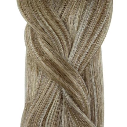 Echthaar Micro Ring Extensions Ombre Hellbraun-Platinblond 35cm