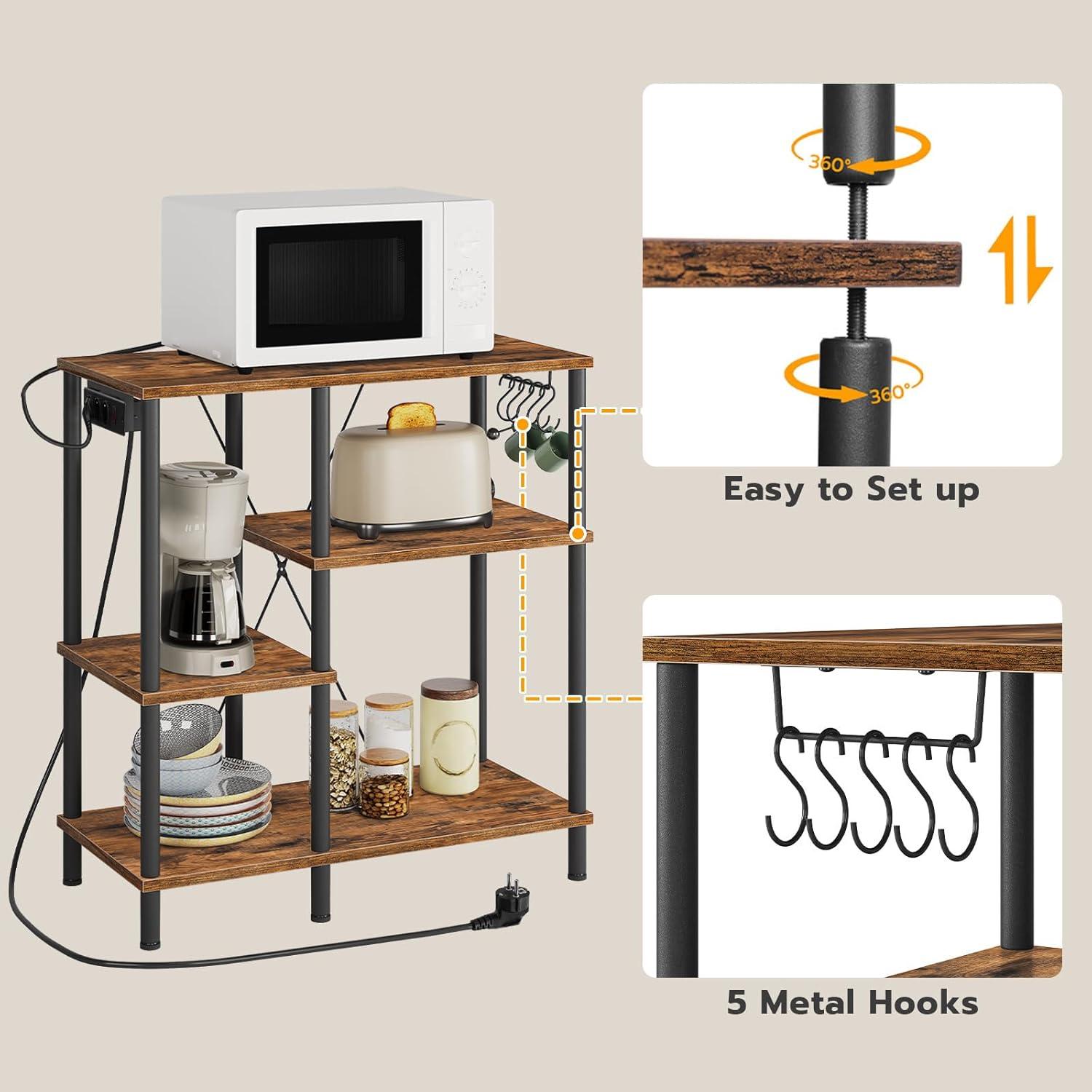 HOOBRO Standregal mit Steckdosen und S-Haken, 38 x 80 x 86 cm