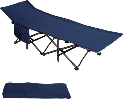 Klappbares XL Feldbett Campingliege mit Seitentasche, Blau