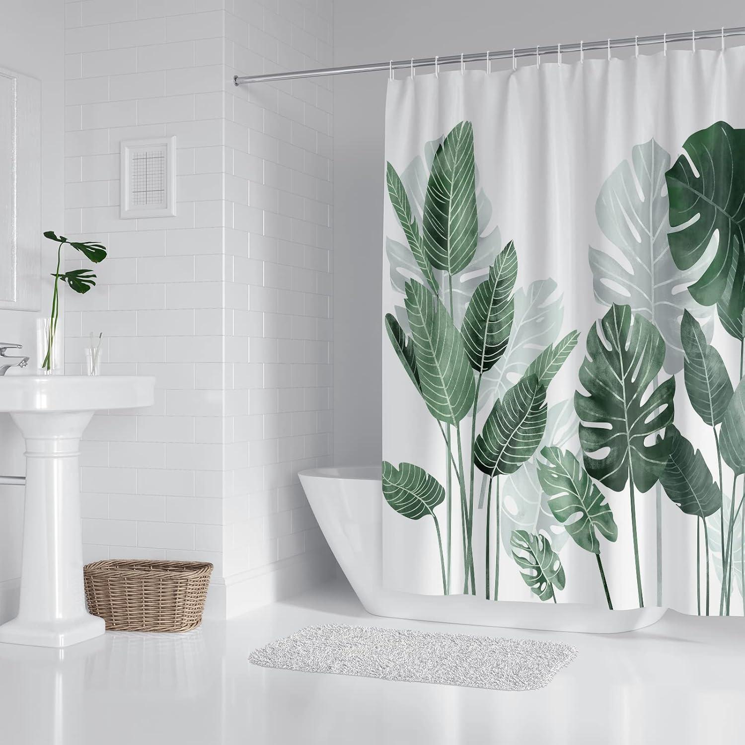 WONGS BEDDING Duschvorhang 240x200 Grün Blätter Pflanzen Wasserabweisend