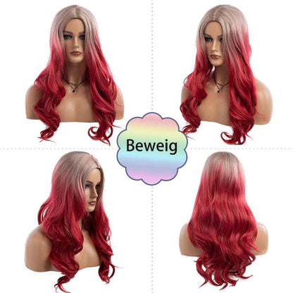 Rote Ombre Wellenperücke lange synthetische Perücke Frauen Halloween