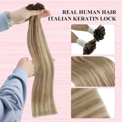 Echthaar Bondings Ombre 40cm - Hellbraun/Platinblond
