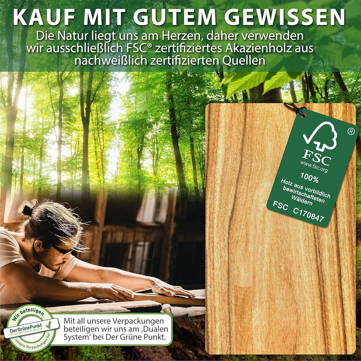 XXL Servierbrett 2er-Set Akazienholz & Schiefer mit Saucenschüsseln