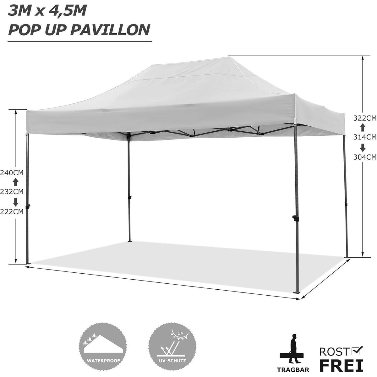 Faltpavillon 3x4,5m mit Seitenwänden – Wasserdicht & Stabil