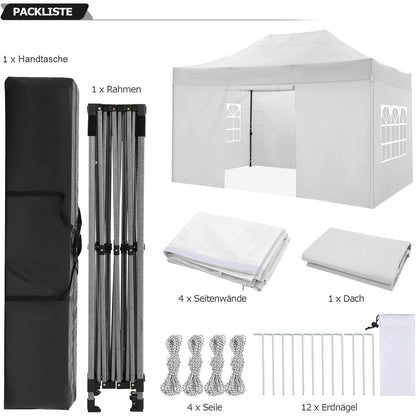 Faltpavillon 3x4,5m mit Seitenwänden – Wasserdicht & Stabil