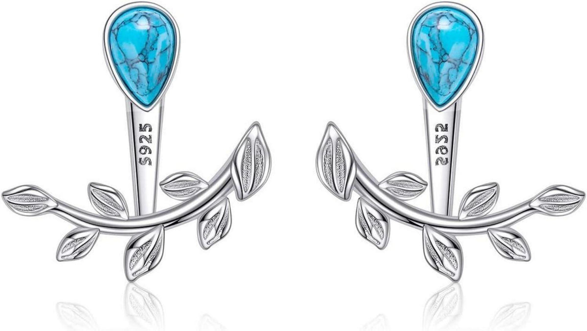 Türkis Blatt Sterling Silber Ohrjacken Ohrringe Set