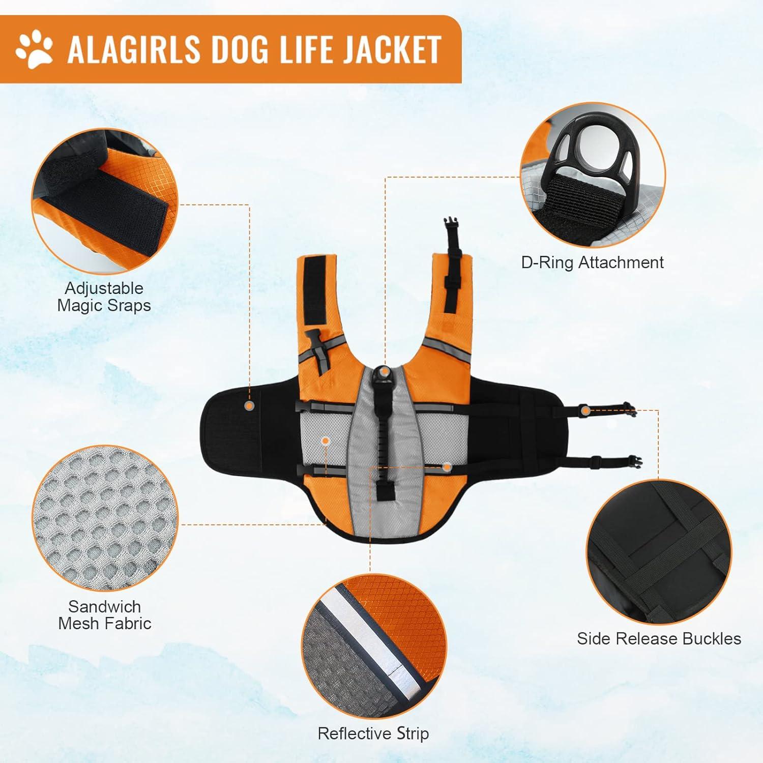 ALAGIRLS Hund Rettungsweste Weste, Schwimmweste mit Reflektierenden Streifen - L Orange