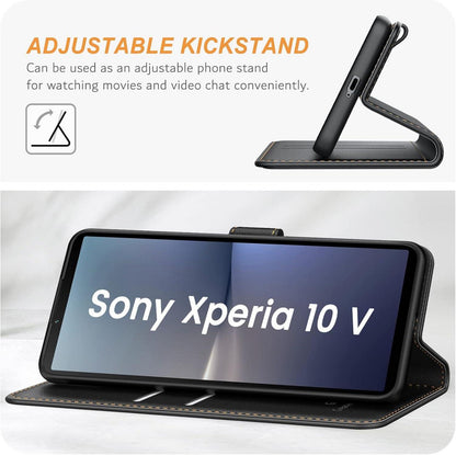 Sony Xperia 10 V Handyhülle Leder Klapphülle mit Kartenschlitzen, Schwarz