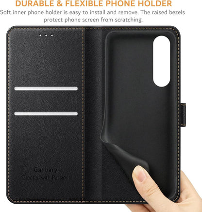 Handyhülle für Sony Xperia 10 V - Premium Leder Klapphülle - Schwarz
