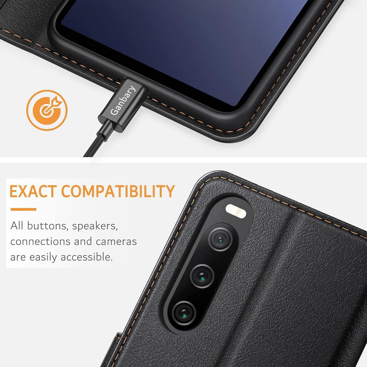 Handyhülle Sony Xperia 10 V Leder Klapphülle Schwarz mit Kartenschlitzen