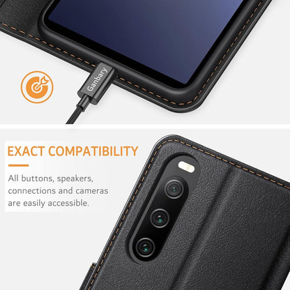 Handyhülle Sony Xperia 10 V Leder Klapphülle Schwarz mit Kartenschlitzen