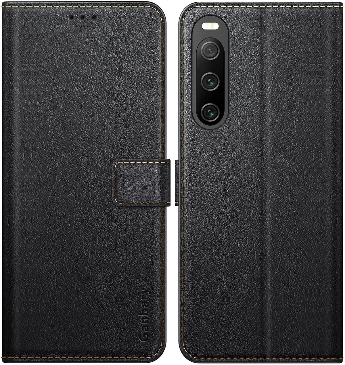 Sony Xperia 10 V Handyhülle Leder Klapphülle mit Kartenschlitzen, Schwarz