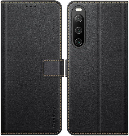 Sony Xperia 10 V Handyhülle Leder Klapphülle mit Kartenschlitzen, Schwarz