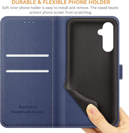 Samsung Galaxy A54 5G Handyhülle Leder Klapphülle Blau Magnet Standfunktion