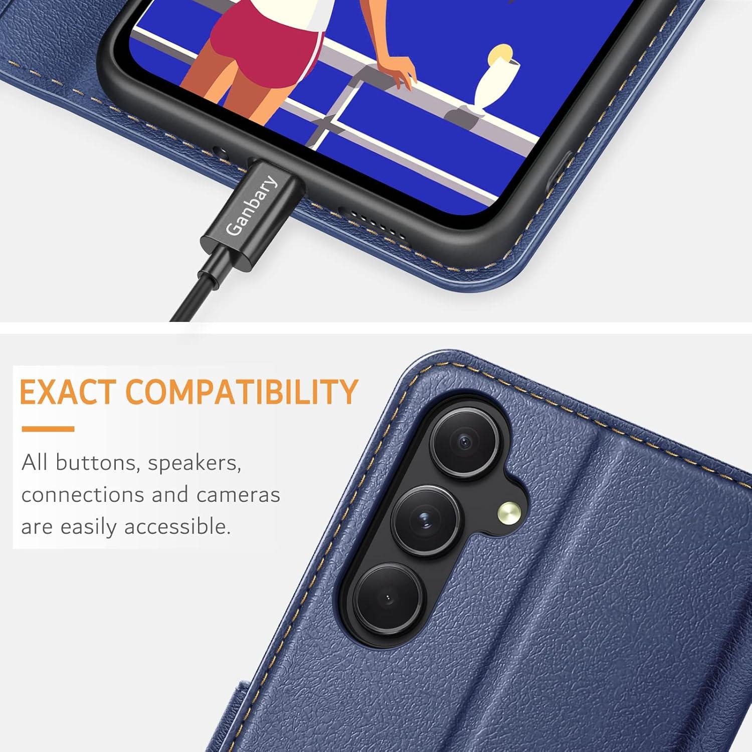 Handyhülle Samsung Galaxy A54 5G Leder Klapphülle Blau Standfunktion