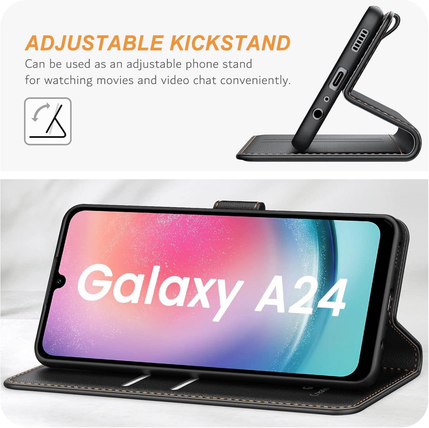 Samsung Galaxy A24 Handyhülle Schwarz Leder Klapphülle
