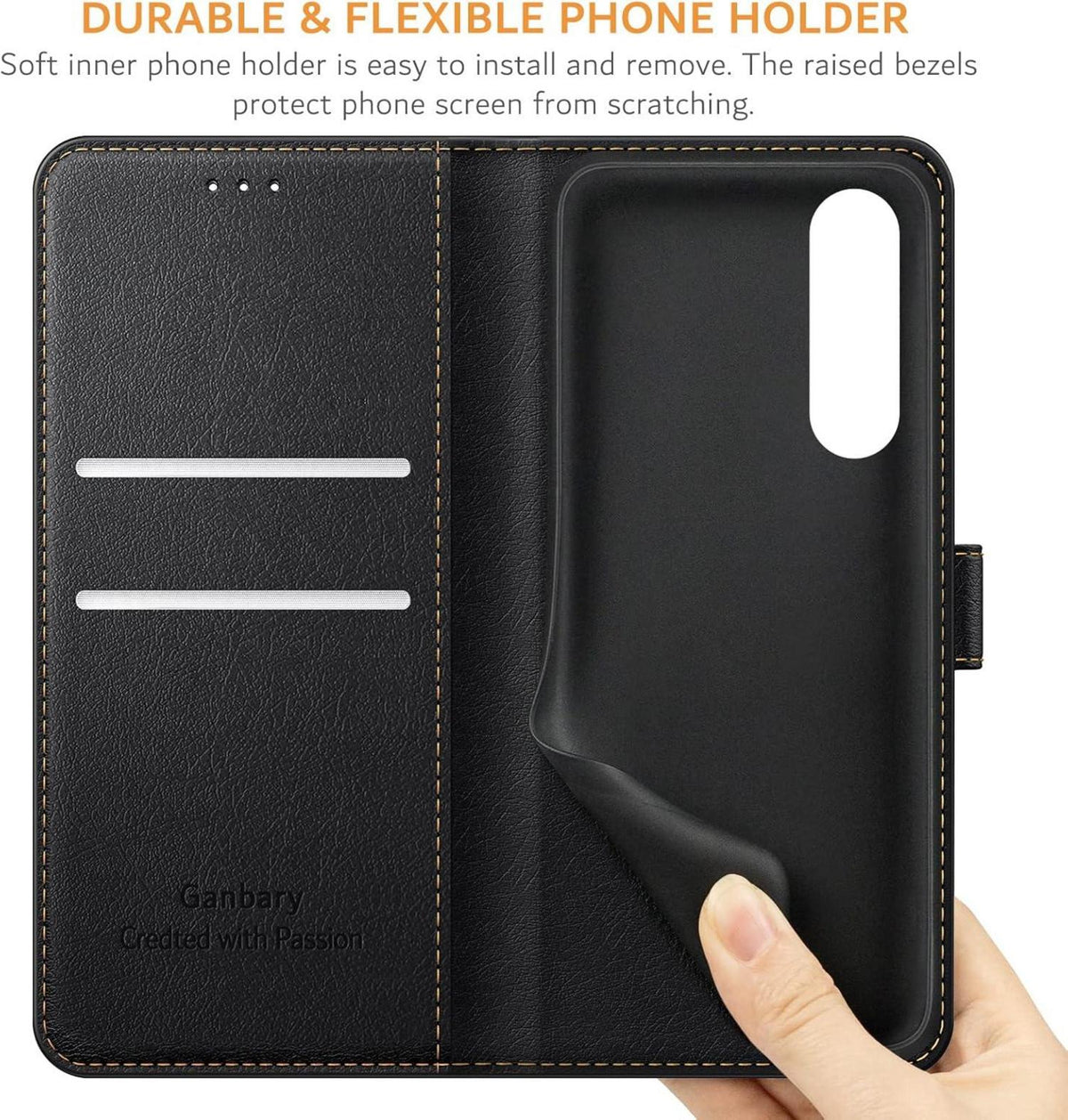 Handyhülle für Sony Xperia 1 V - Premium Leder Klapphülle - Schwarz