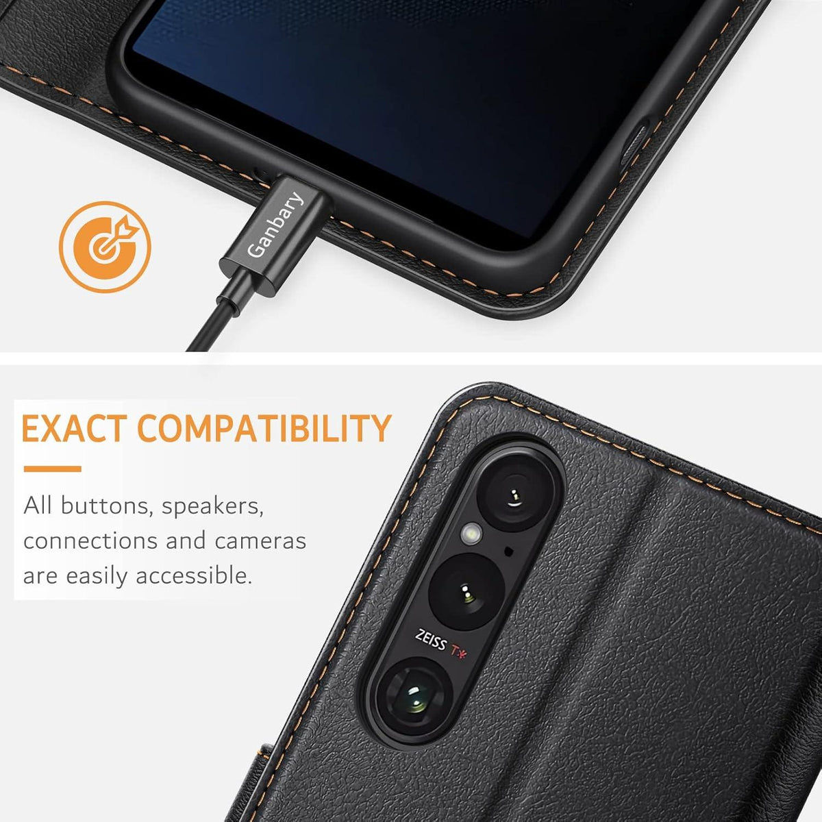 Handyhülle für Sony Xperia 1 V Leder Schwarz mit Kartenschlitzen
