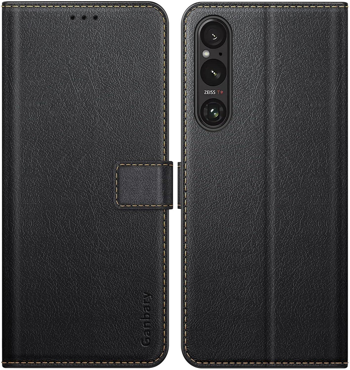 Sony Xperia 1 V Handyhülle Leder Klapphülle Schwarz mit Kartenschlitzen