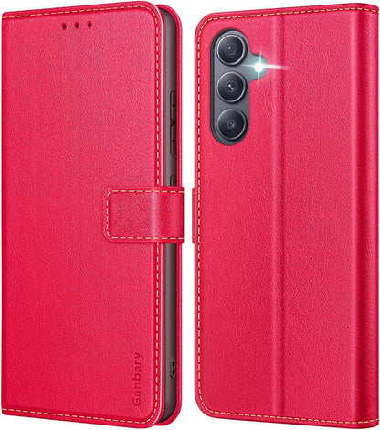 Samsung Galaxy A34 5G Handyhülle Leder Klapphülle Rot Standfunktion