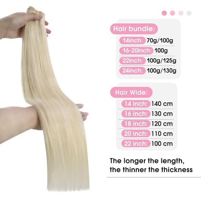 Echthaar Tressen Platinblond 45cm - Remy Weft Extensions