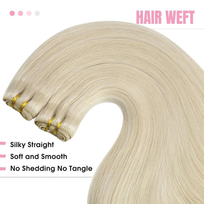 Echthaar Tressen Platinblond 45cm - Remy Weft Extensions