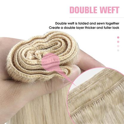 Echthaar Tressen Platinblond 45cm - Remy Weft Extensions