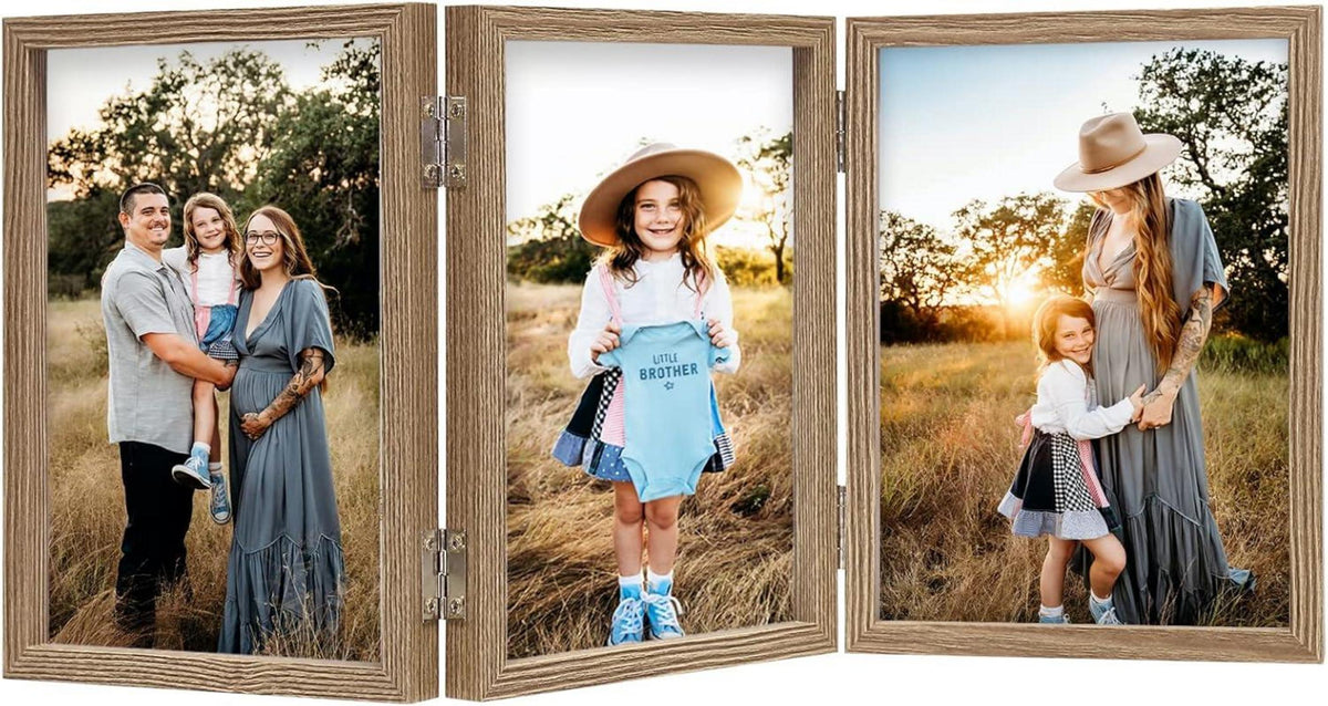Bilderrahmen für 3 Fotos 10x15 cm Aufklappbar Holz Fotorahmen