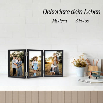 Bilderrahmen für 3 Fotos 10x15 cm Aufklappbar Holz