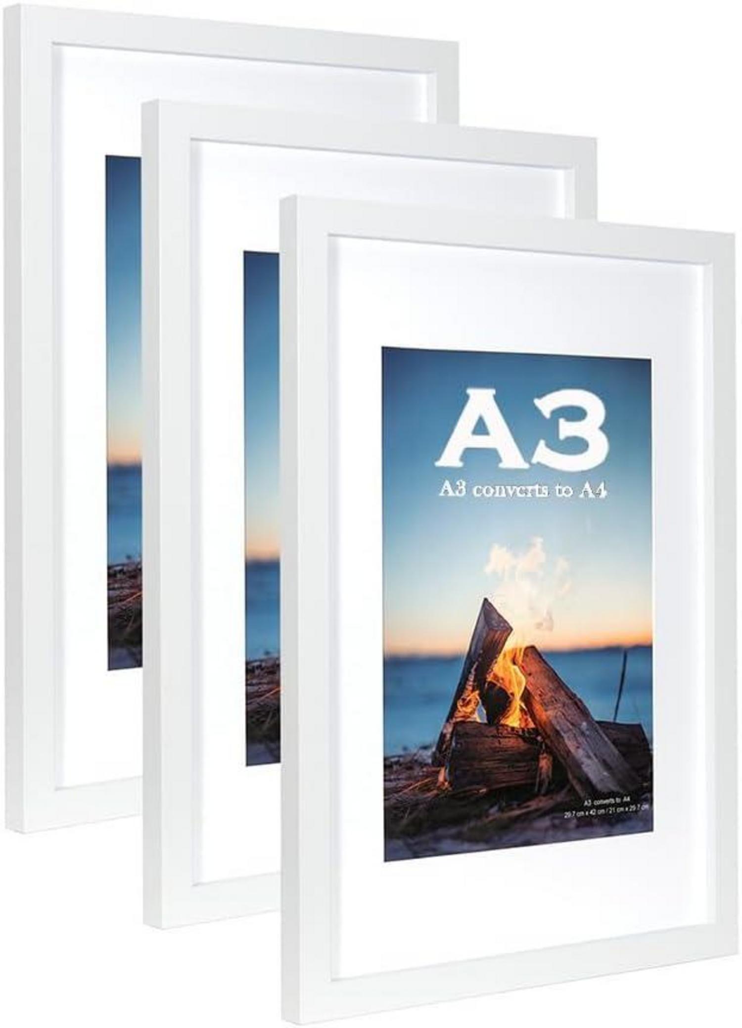 Holz Bilderrahmen A3 3er Set mit Passepartout & Wandmontage