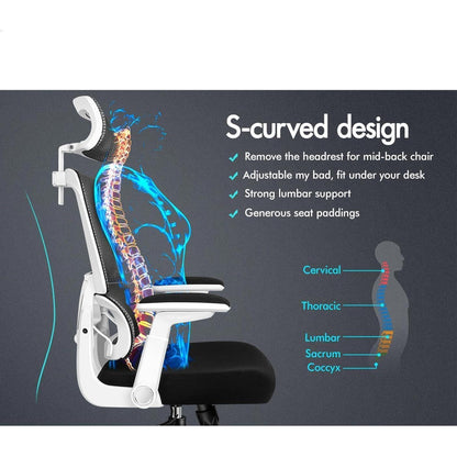 ALFORDSON Bürostuhl Ergonomisch mit Lordosenstütze Weiß 180