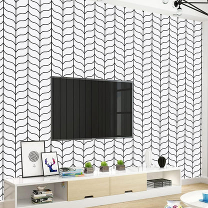 Geometrische Schwarz-Weiß Vinyl Tapete Selbstklebend 44.5x500cm
