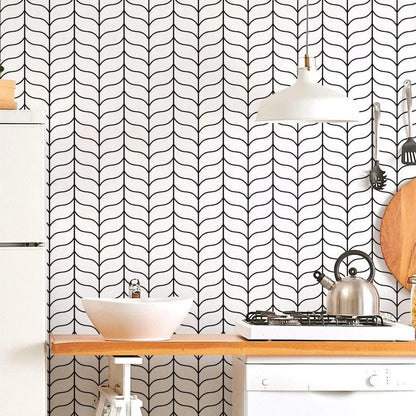 Moderne geometrische Schwarz-Weiß-Tapete 44.5x500cm Vinylfolie
