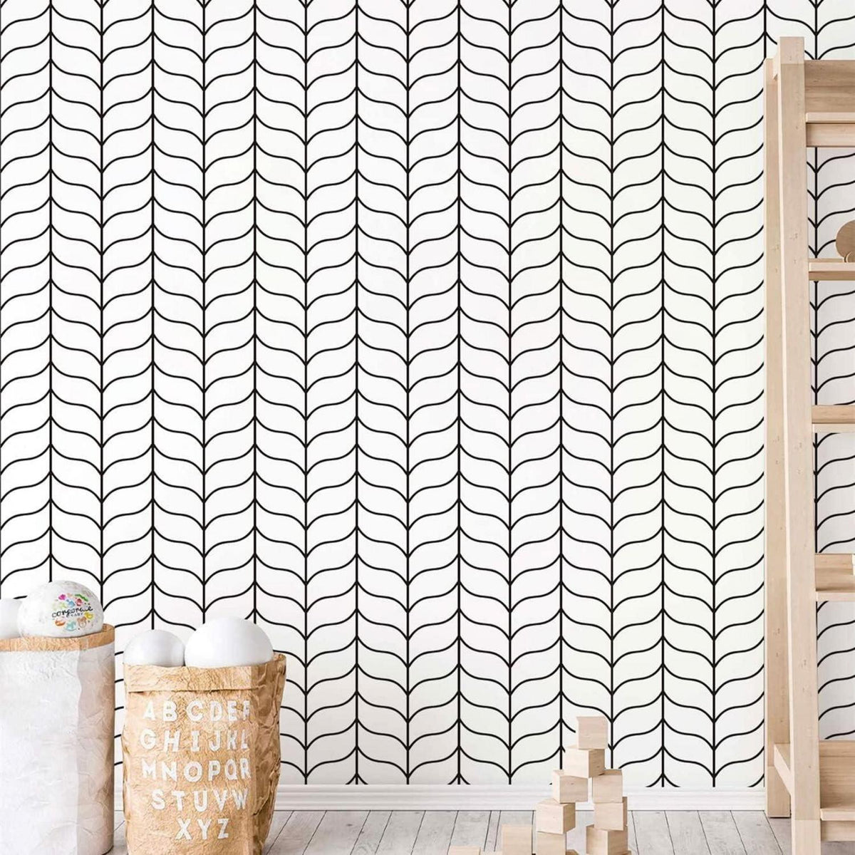 Moderne Selbstklebende Geometrische Schwarz Weiß Tapete 44.5x500cm