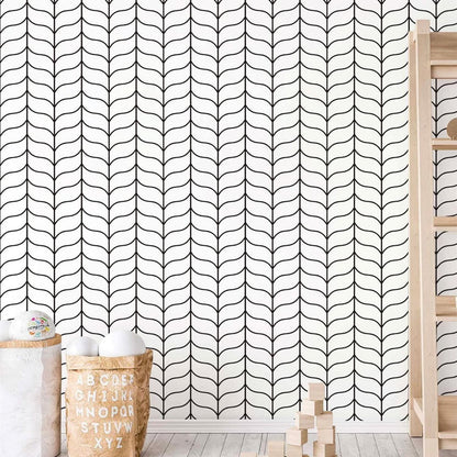 Moderne Selbstklebende Geometrische Schwarz Weiß Tapete 44.5x500cm