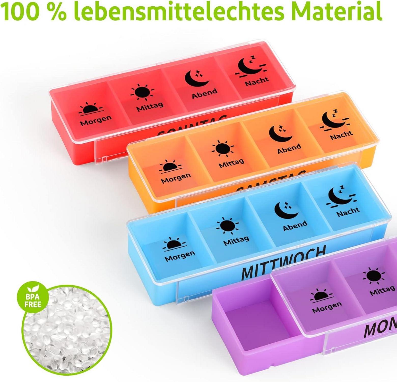 Tablettenbox 7 Tage Pillendose Medikamentenbox 4 Fächer Organizer