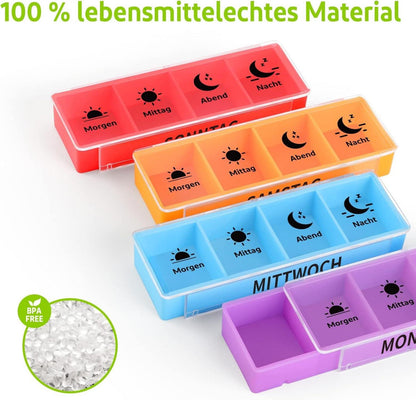 Tablettenbox 7 Tage Pillendose Medikamentenbox 4 Fächer Organizer