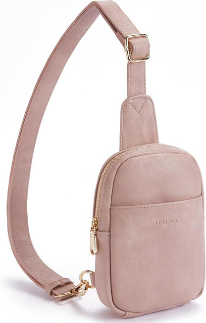 Telena Damen Mini Umhängetasche Kunstleder Crossbody Bag Hellrosa