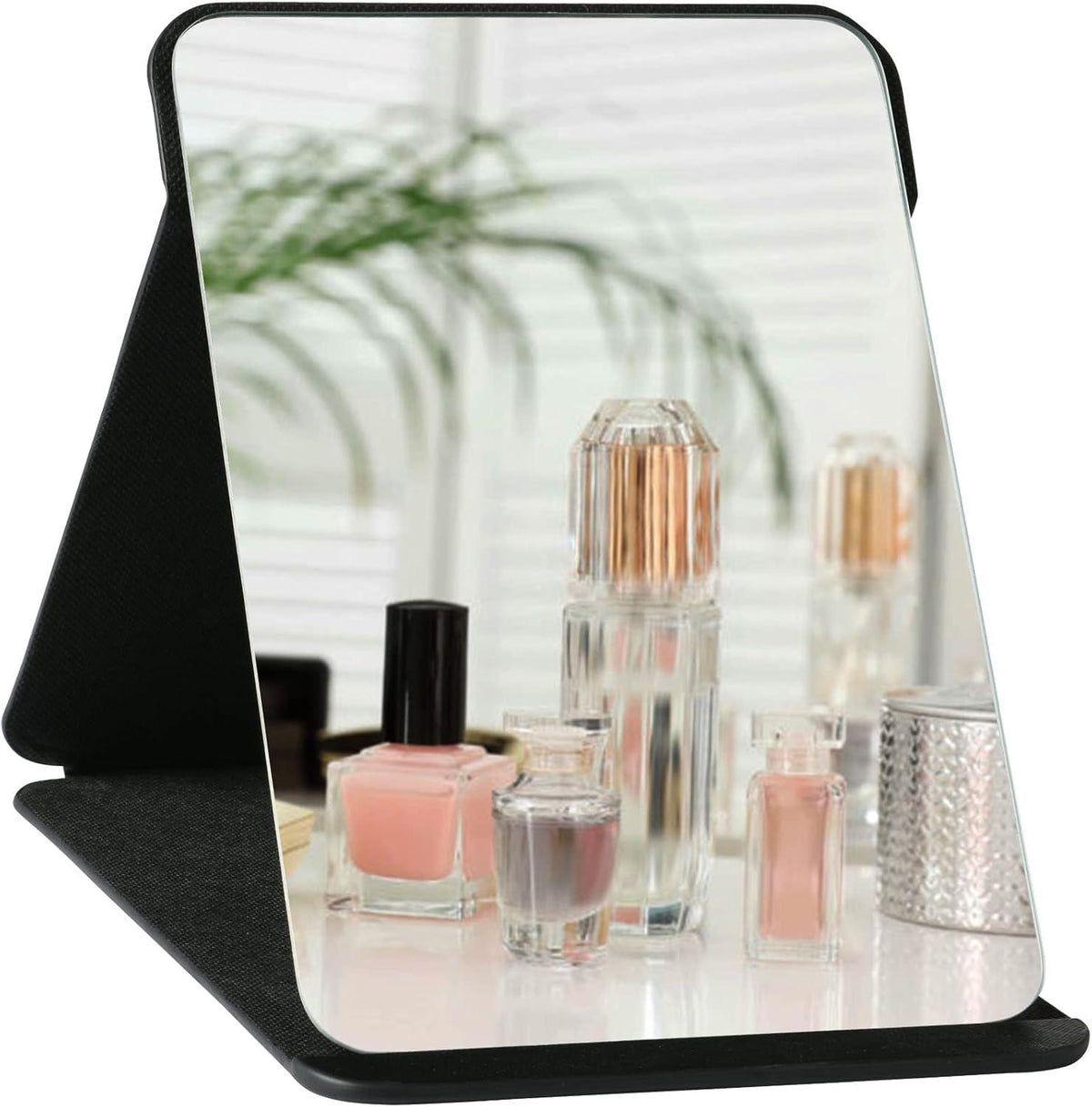 Klappbarer Reisespiegel für Make-up und Kosmetik, Großer Spiegel 20.5x15CM, Schwarz