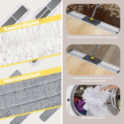 HEVOL Bodenwischer 90cm breit mit Edelstahlgriff & Drehkopf + 3 Mopps