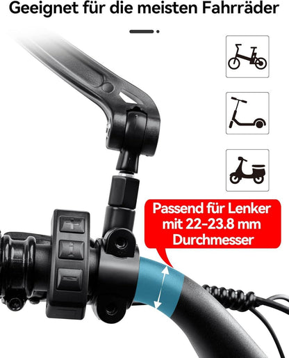 Fahrradspiegel extra große Spiegelfläche Echtglas Lenker