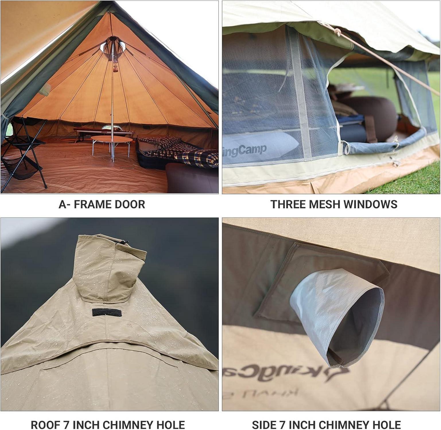 KingCamp Khan Camping Glockenzelt 4m Baumwolle Heavy Duty wasserdicht Luxus Pyramidenzelt 4-8 Personen
