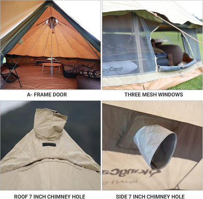 KingCamp Khan Camping Glockenzelt 4m Baumwolle Heavy Duty wasserdicht Luxus Pyramidenzelt 4-8 Personen