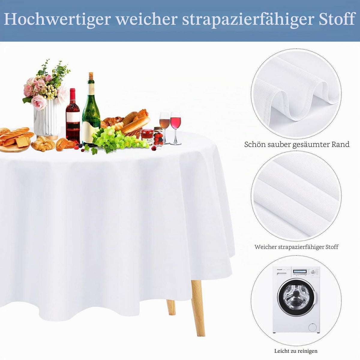 Weiße Polyester Tischdecke rund 305 cm - 8er Set für Hochzeit & Party