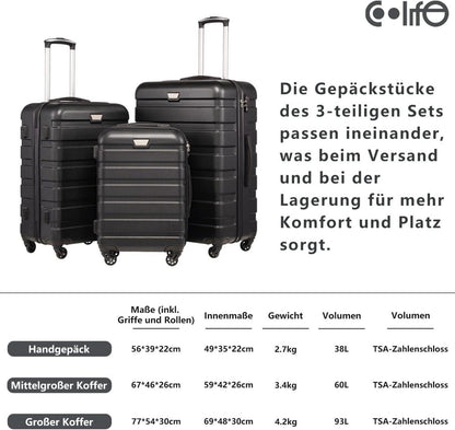 COOLIFE Premium Hartschalenkoffer 4 Rollen TSA-Schloss (Mondnacht