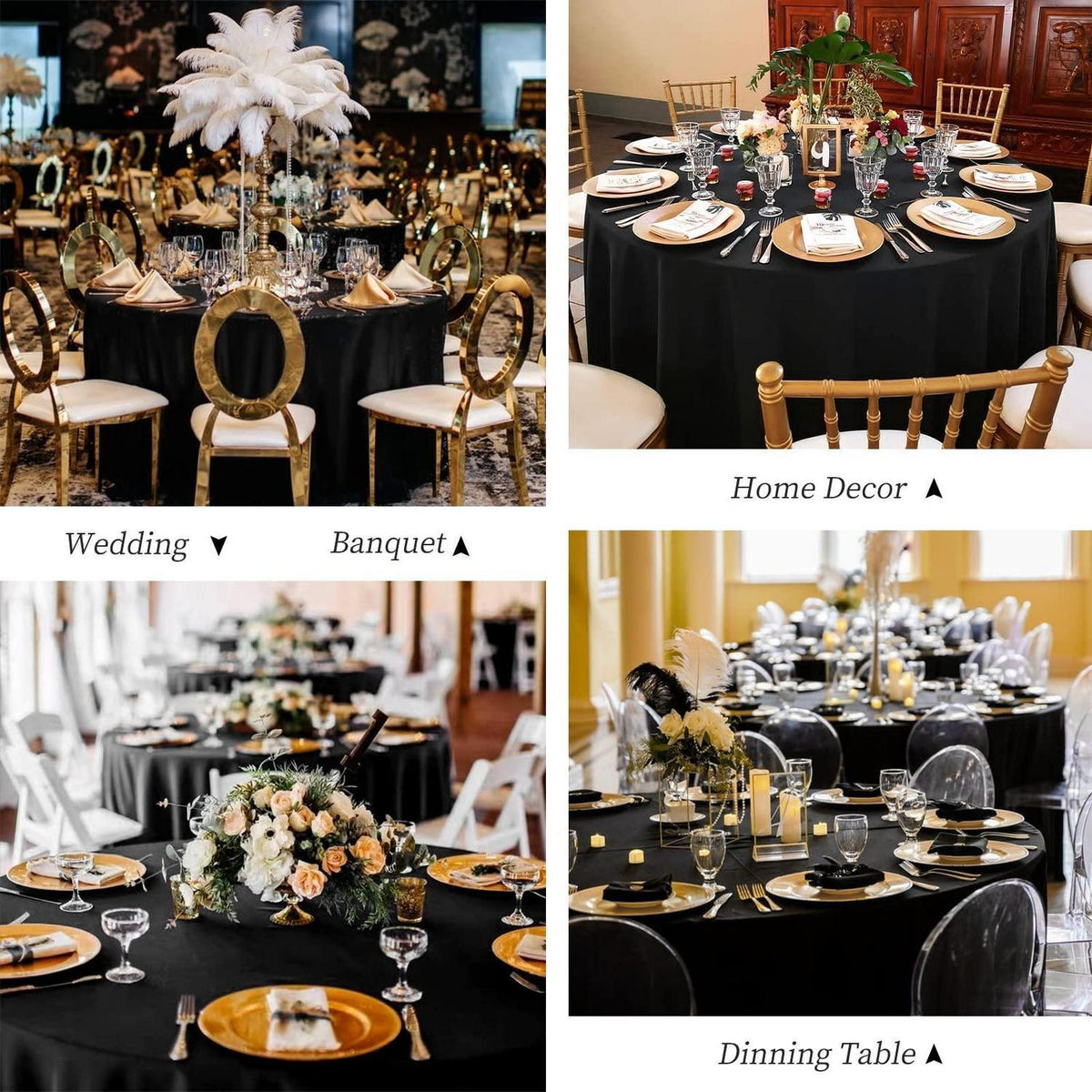 8x Schwarz Runde Tischdecke 305cm – Hochzeit, Party, Bankett